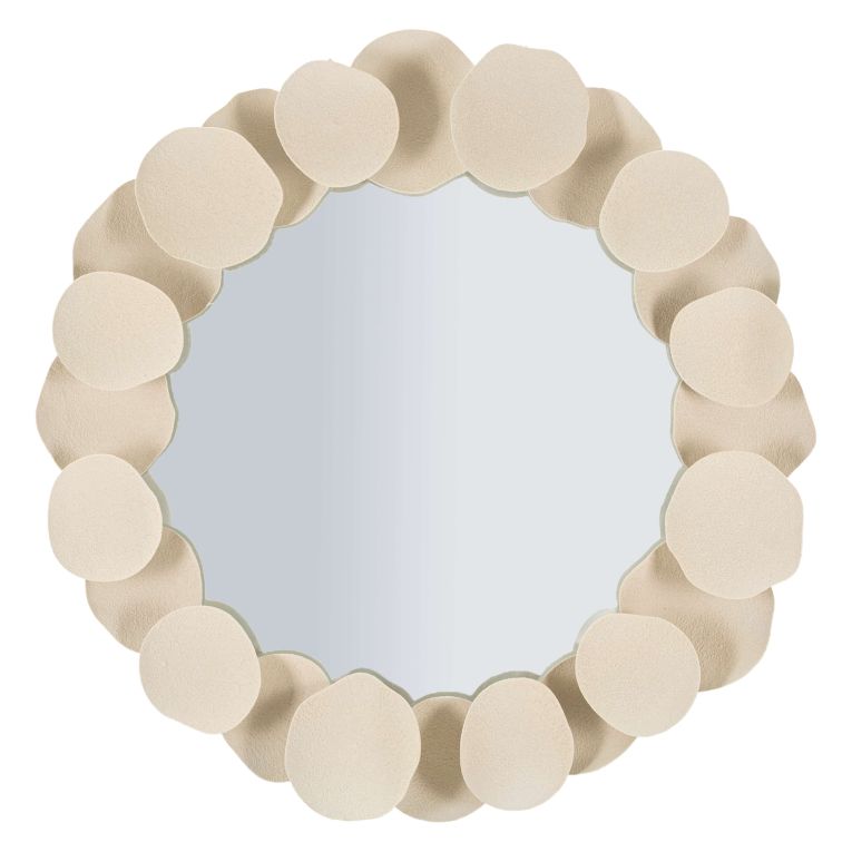Specchio Beige Trasparente Cornice Effetto Pietra Forma Rotondo 85x85h cm, Tipologia a Parete - Dakate