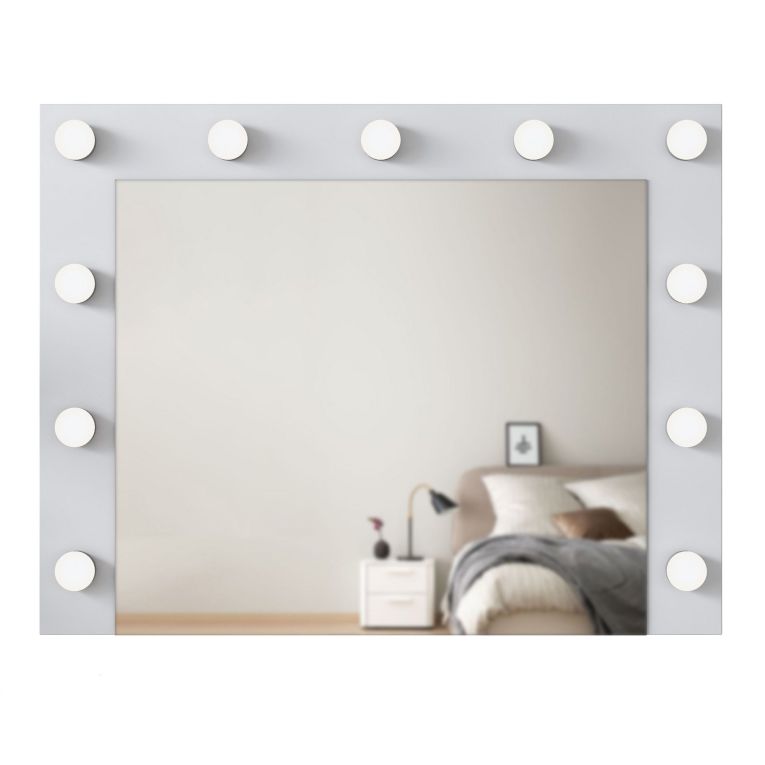 Specchio Bianco con Mensola e Lampadine Forma Rettangolare 90x72h cm, Tipologia da Parete - Storo