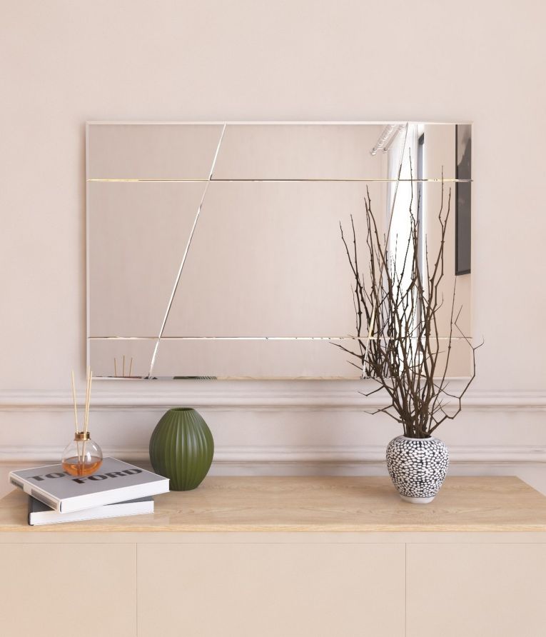 Specchio Bianco Trasparente Dettagli Geometrici Forma Rettangolare 50x75h cm, Tipologia a Parete - Agliano