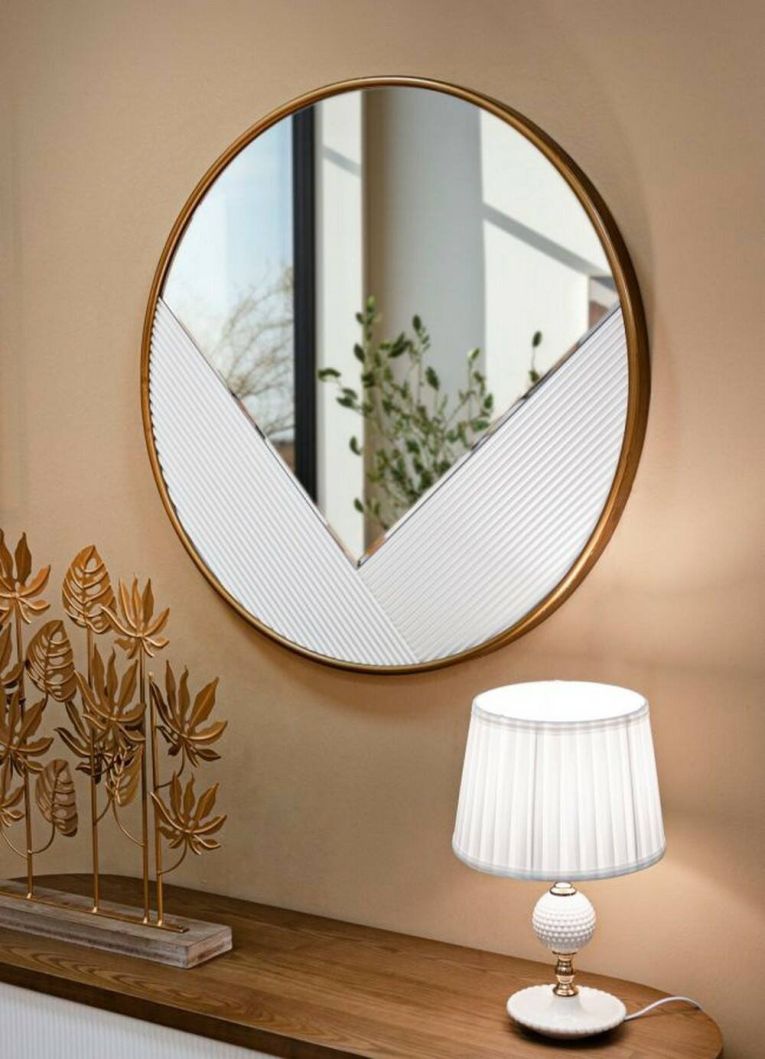 Specchio Bondeno, Specchiera, Articolo d'arredo a muro, Decorazione con specchio, 80x4 h80 cm, Bianco e Oro