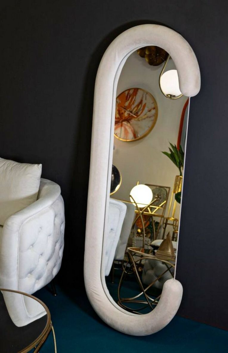Specchio Bonea, Specchiera, Articolo d'arredo a muro, Decorazione con specchio, 60x7 h160 cm, Crema
