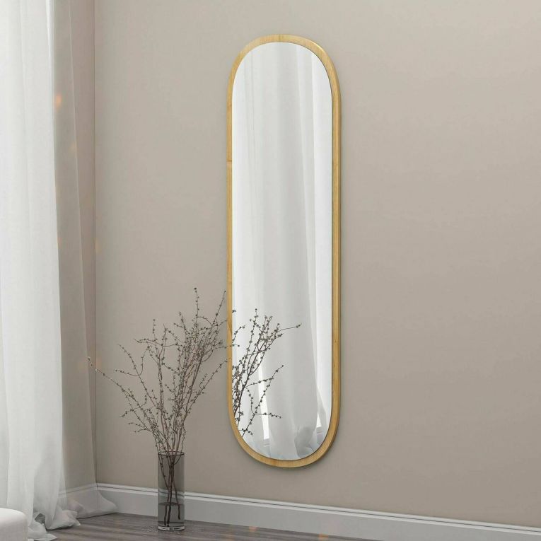 Specchio Calypso, Specchiera, Articolo d'arredo a muro, Specchio con cornice, 40x2h120 cm, Naturale