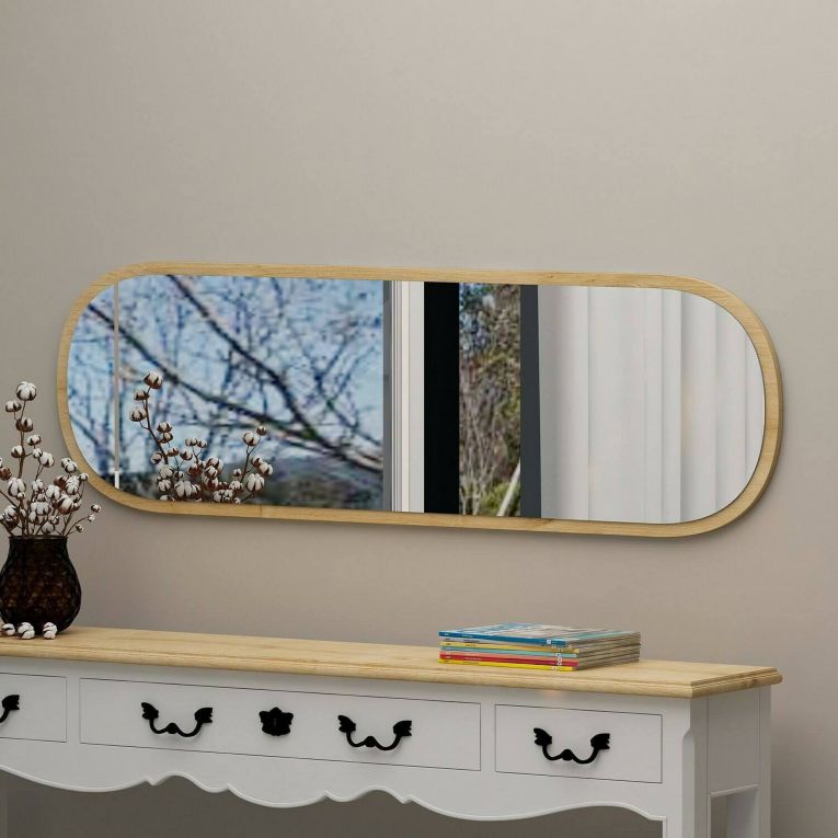 Specchio Calypso, Specchiera, Articolo d'arredo a muro, Specchio con cornice, 40x2h120 cm, Naturale