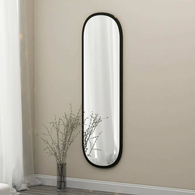 Specchio Calypso, Specchiera, Articolo d'arredo a muro, Specchio con cornice, 40x2h120 cm, Nero