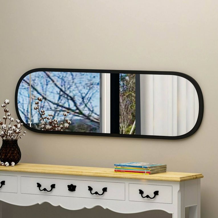 Specchio Calypso, Specchiera, Articolo d'arredo a muro, Specchio con cornice, 40x2h120 cm, Nero