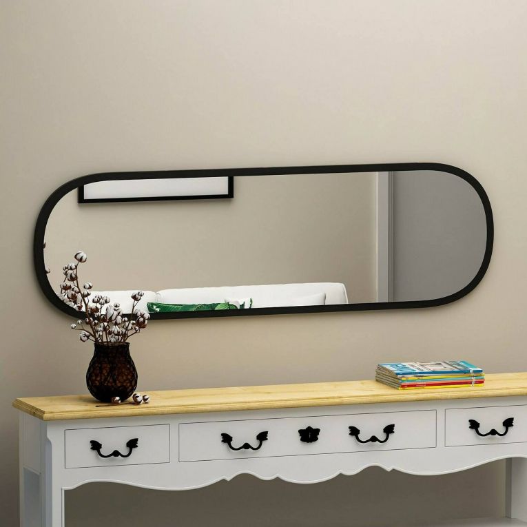 Specchio Calypso, Specchiera, Articolo d'arredo a muro, Specchio con cornice, 40x2h120 cm, Nero