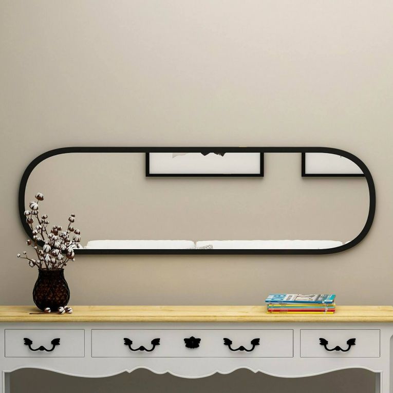 Specchio Calypso, Specchiera, Articolo d'arredo a muro, Specchio con cornice, 40x2h120 cm, Nero
