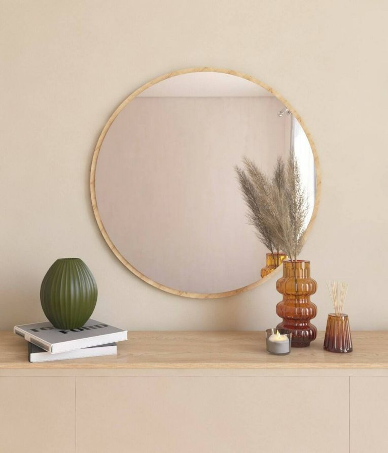 Specchio Euterpe, Specchiera, Articolo d'arredo a muro, Specchio con cornice, 60x2h60 cm, Naturale