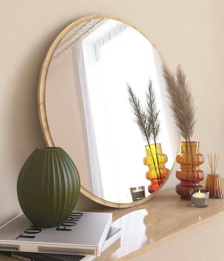 Specchio Euterpe, Specchiera, Articolo d'arredo a muro, Specchio con cornice, 60x2h60 cm, Naturale