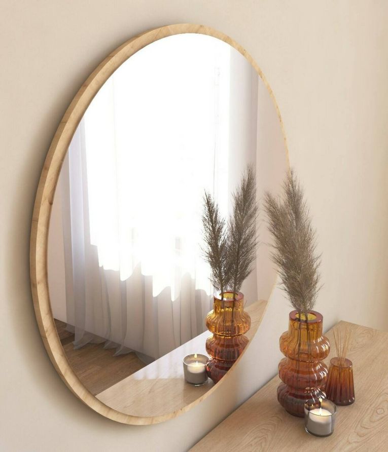 Specchio Euterpe, Specchiera, Articolo d'arredo a muro, Specchio con cornice, 60x2h60 cm, Naturale