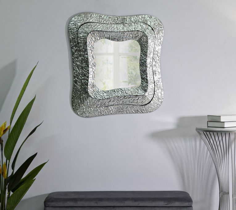 Specchio Jari, Specchiera, Articolo d'arredo a muro, Decorazione con specchio, 74x7 h79 cm, Argento