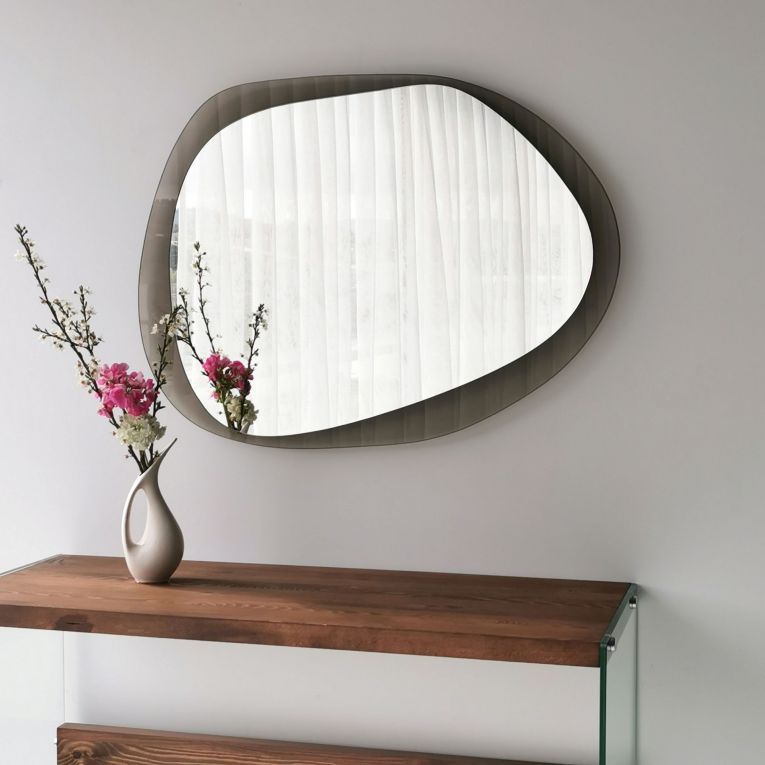 Specchio Marrone Bronzo Trasparente Forma Ovale Tipologia a Parete 75x55h cm, Colore Struttura Trasparente - Curti