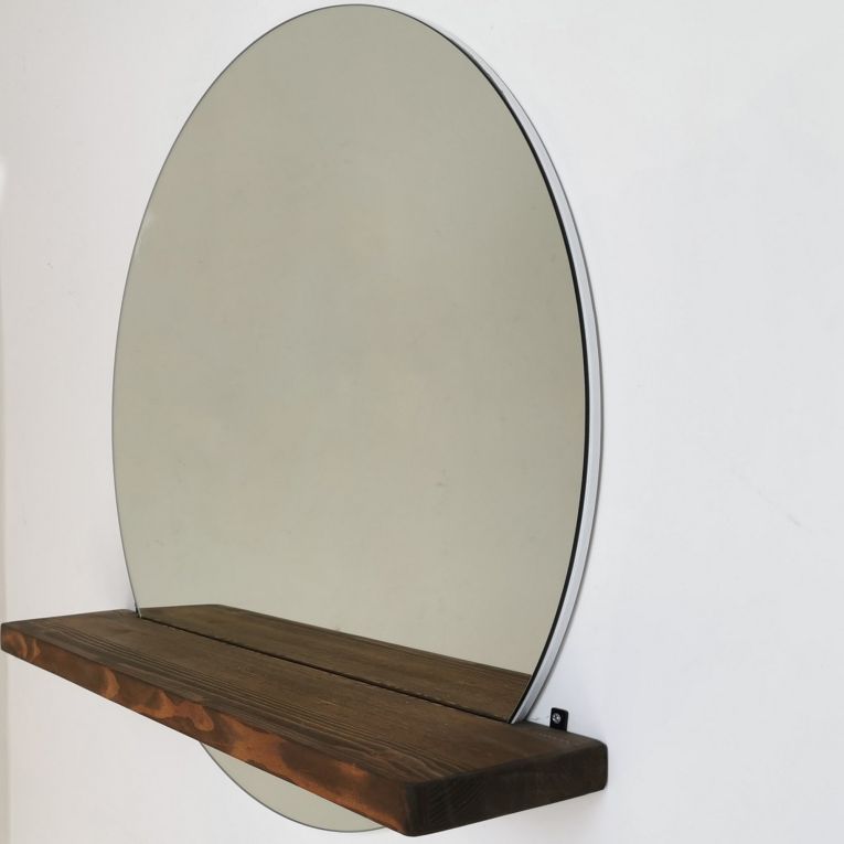 Specchio Marrone Noce Trasparente Mensola Inclusa Forma Rotondo 70x70h cm, Colore Struttura Trasparente - Spello