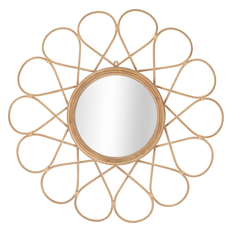 Specchio Marrone Trasparente Finiture in Rattan Forma Rotondo 66x66h cm, Tipologia a Parete - Bavasi