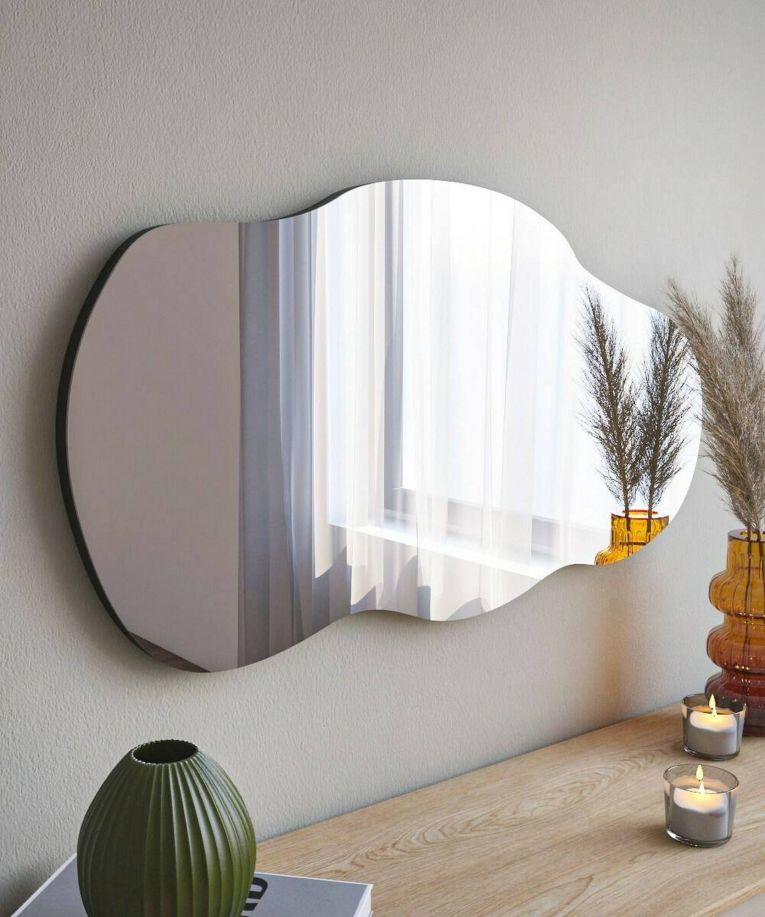 Specchio Megrez, Specchiera, Articolo d'arredo a muro, Specchio con cornice, 40x2h72 cm, Nero