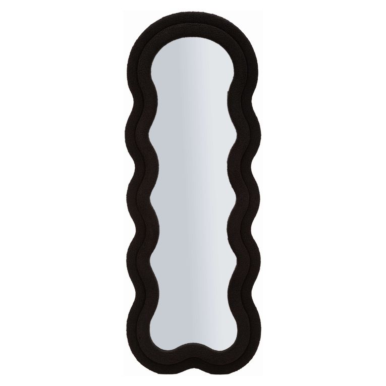 Specchio Nero Trasparente Cornice Ondulata Tessuto Teddy Forma Rettangolare 60x160h cm, Tipologia a Parete - Marylin
