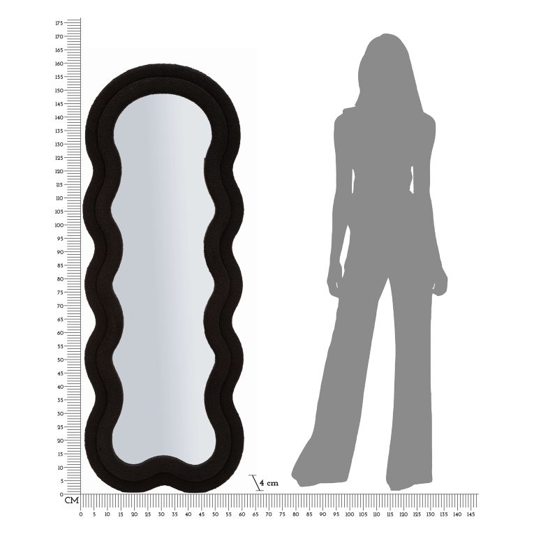 Specchio Nero Trasparente Cornice Ondulata Tessuto Teddy Forma Rettangolare 60x160h cm, Tipologia a Parete - Marylin