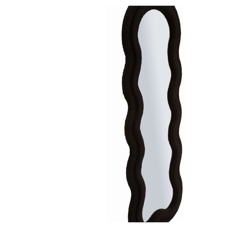 Specchio Nero Trasparente Cornice Ondulata Tessuto Teddy Forma Rettangolare 60x160h cm, Tipologia a Parete - Marylin