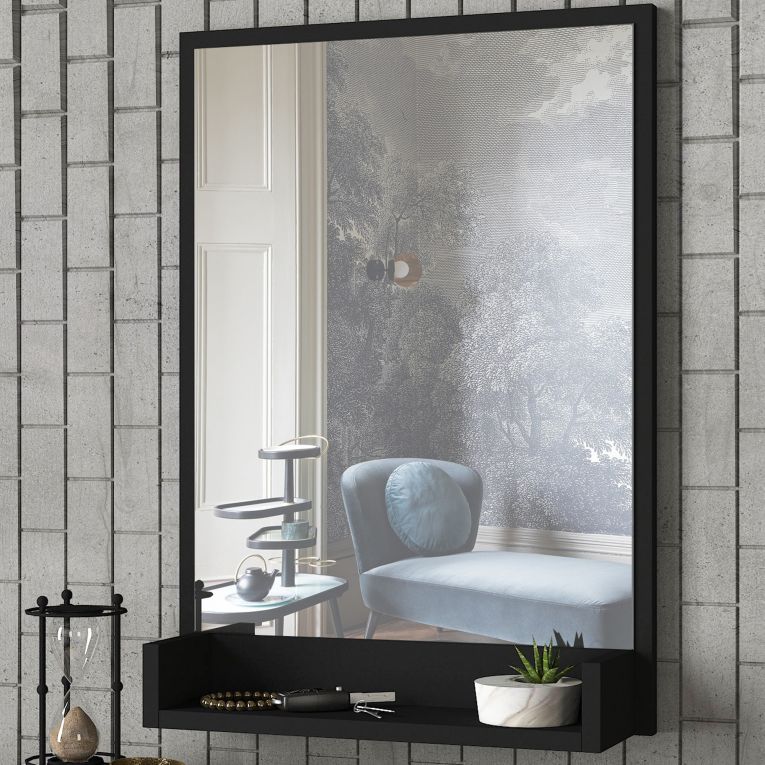 Specchio Nero Trasparente Mensola Inclusa Forma Rettangolare 45x75h cm, Tipologia a Parete - Ticineto