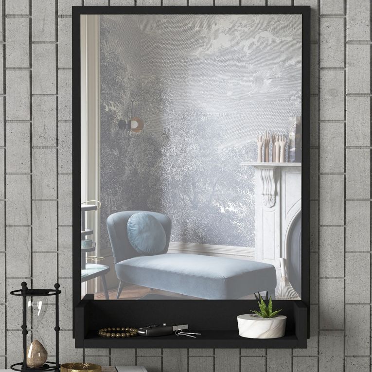 Specchio Nero Trasparente Mensola Inclusa Forma Rettangolare 45x75h cm, Tipologia a Parete - Ticineto
