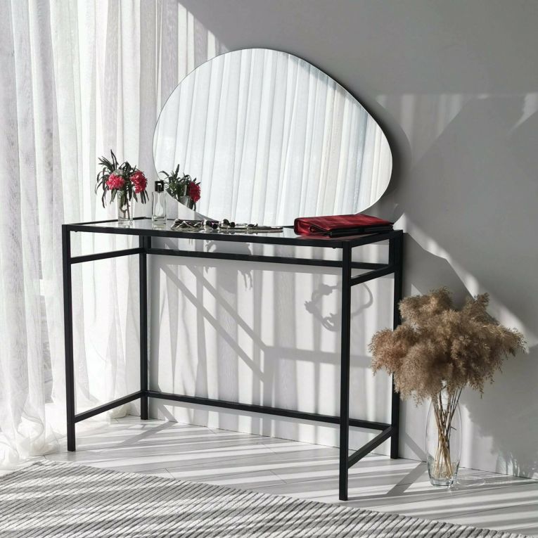 Specchio Nix, Specchiera, Articolo d'arredo a muro, Decorazione con specchio, 90x1 h60 cm, Bianco