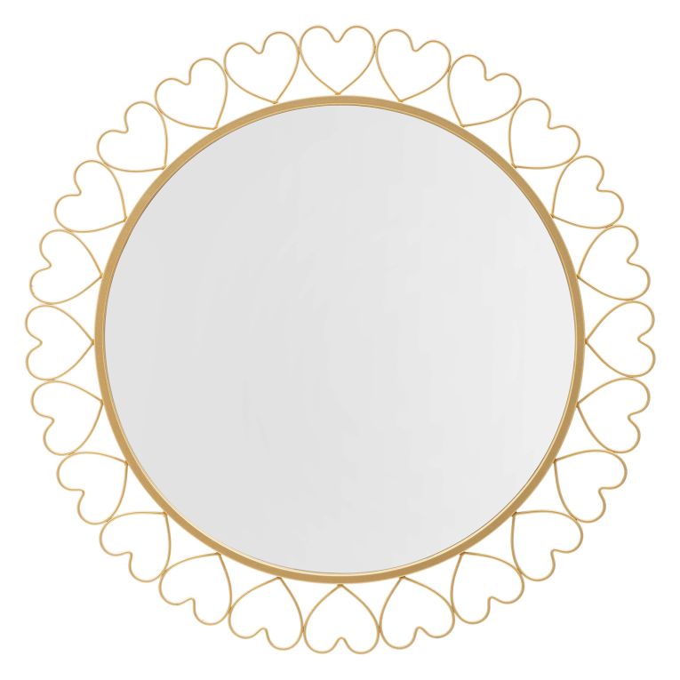 Specchio oro Trasparente Cornice con Cuori Forma Rotondo 80x80h cm, Tipologia a Parete - Fatatoza