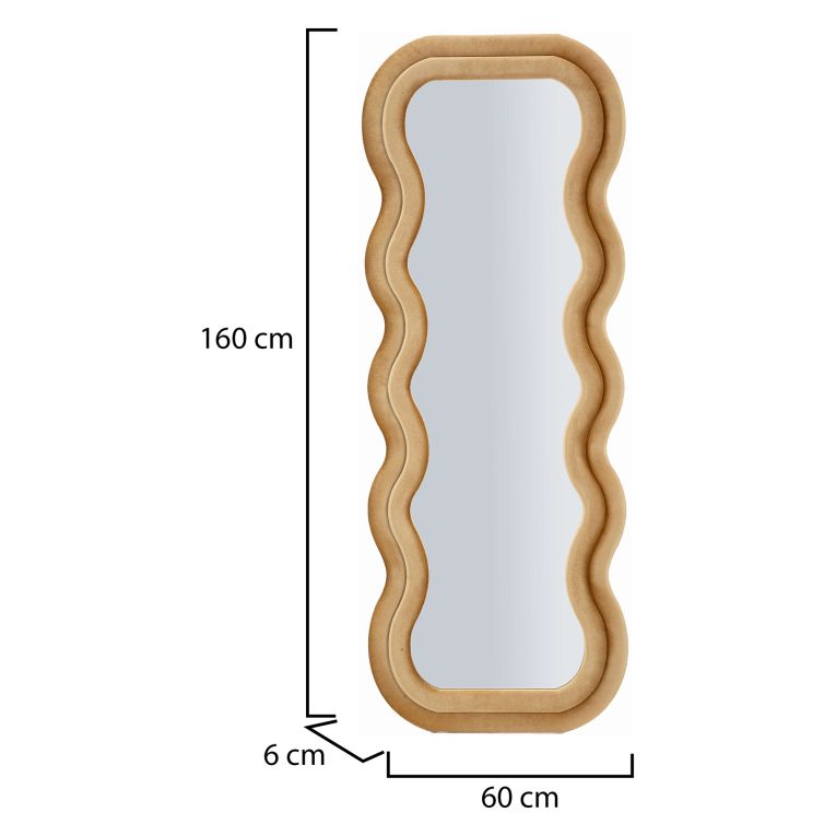 Specchio oro Trasparente Cornice Ondulata Effetto Velluto Forma Rettangolare 60x160h cm, Tipologia a Parete - Allen