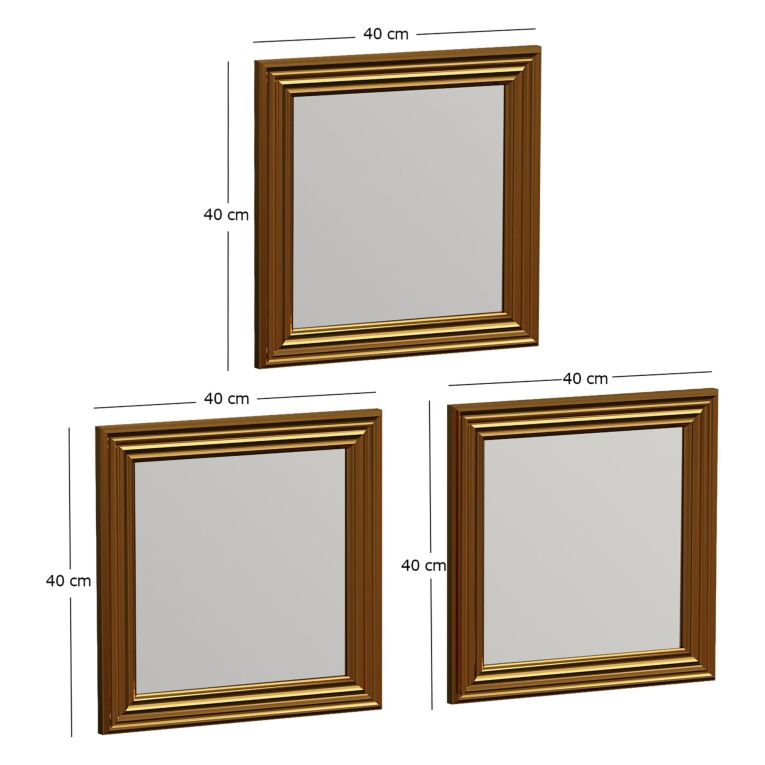 Specchio oro Trasparente Modulabile set da 3 40x40h cm, Forma Rettangolare - Ferno