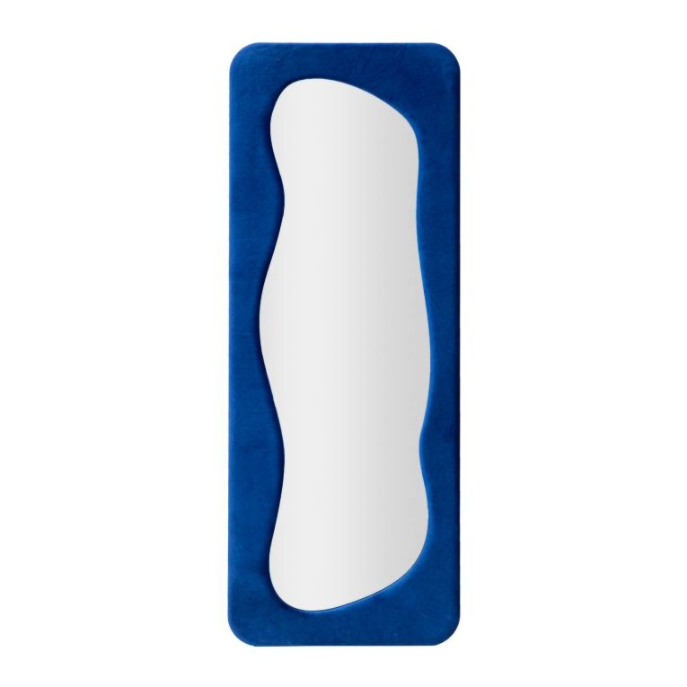 Specchio Parnaiba, Specchiera, Articolo d'arredo a muro, Decorazione con specchio, 40x4 h160 cm, Blu
