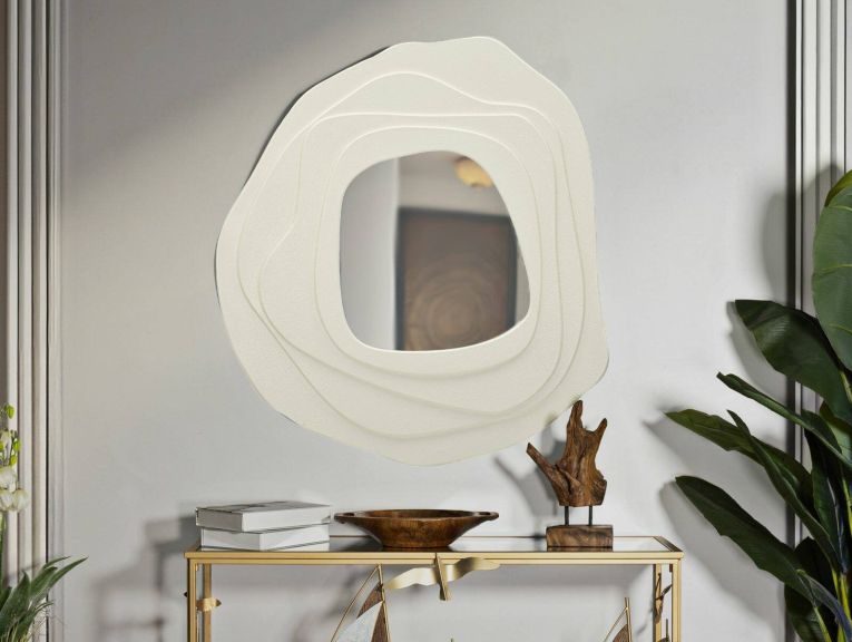Specchio Piracicaba, Specchiera, Articolo d'arredo a muro, Decorazione con specchio, 90x4 h97 cm, Bianco