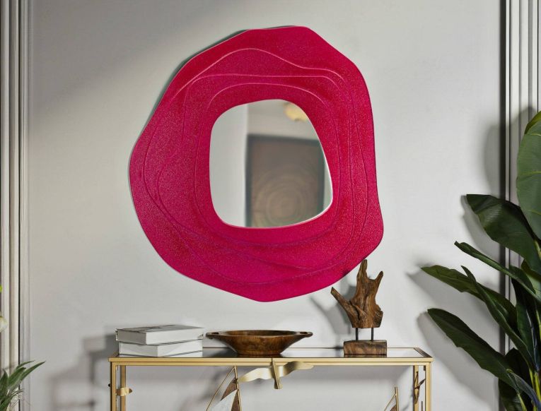 Specchio Piracicaba, Specchiera, Articolo d'arredo a muro, Decorazione con specchio, 90x4 h97 cm, Fucsia