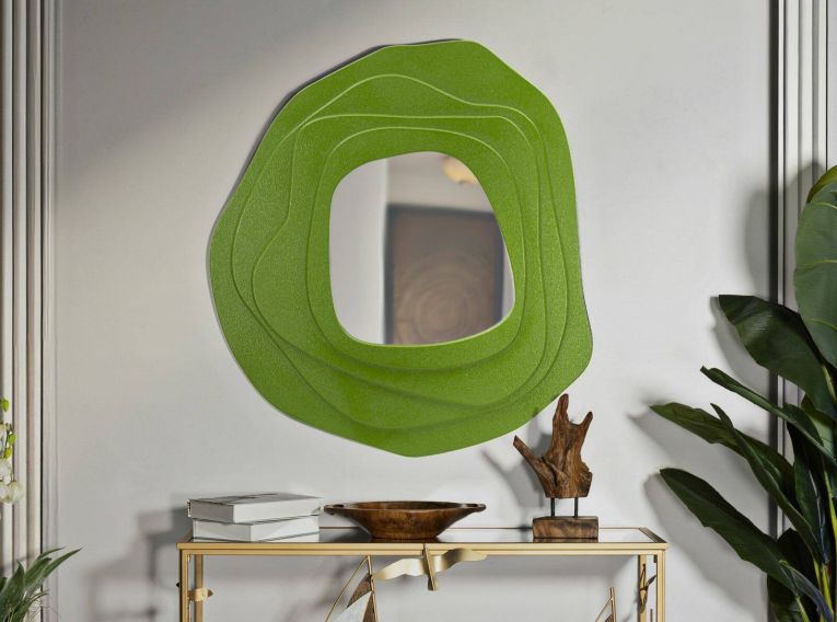 Specchio Piracicaba, Specchiera, Articolo d'arredo a muro, Decorazione con specchio, 90x4 h97 cm, Verde