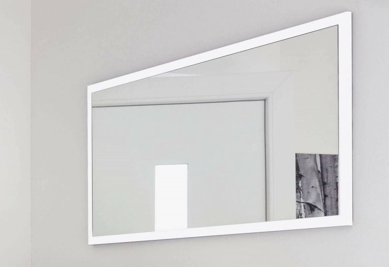 Specchio Romeo, Specchio da bagno, 100% Made in Italy, cm 120x2h60, Bianco lucido