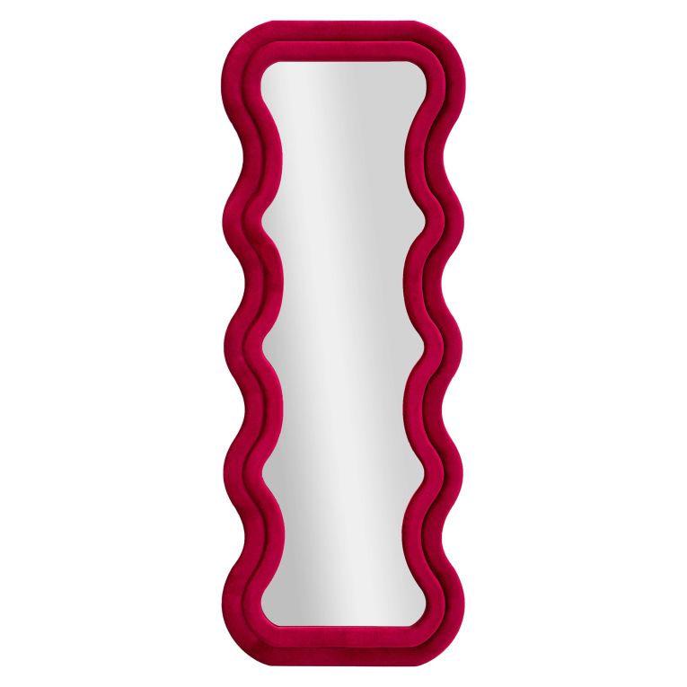 Specchio Rosa Trasparente Cornice Ondulata Effetto Velluto Forma Rettangolare 60x160h cm, Tipologia a Parete - Allen