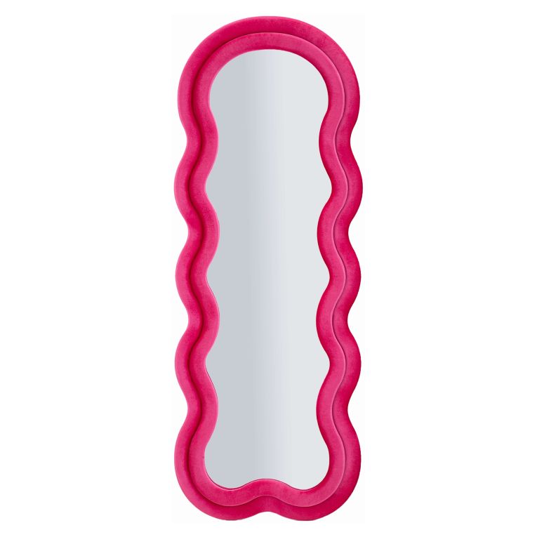 Specchio Rosa Trasparente Cornice Ondulata Effetto Velluto Forma Rettangolare 60x160h cm, Tipologia a Parete - Marylin