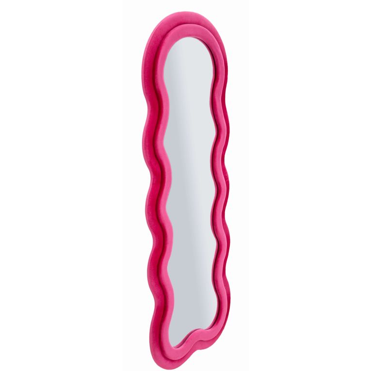 Specchio Rosa Trasparente Cornice Ondulata Effetto Velluto Forma Rettangolare 60x160h cm, Tipologia a Parete - Marylin