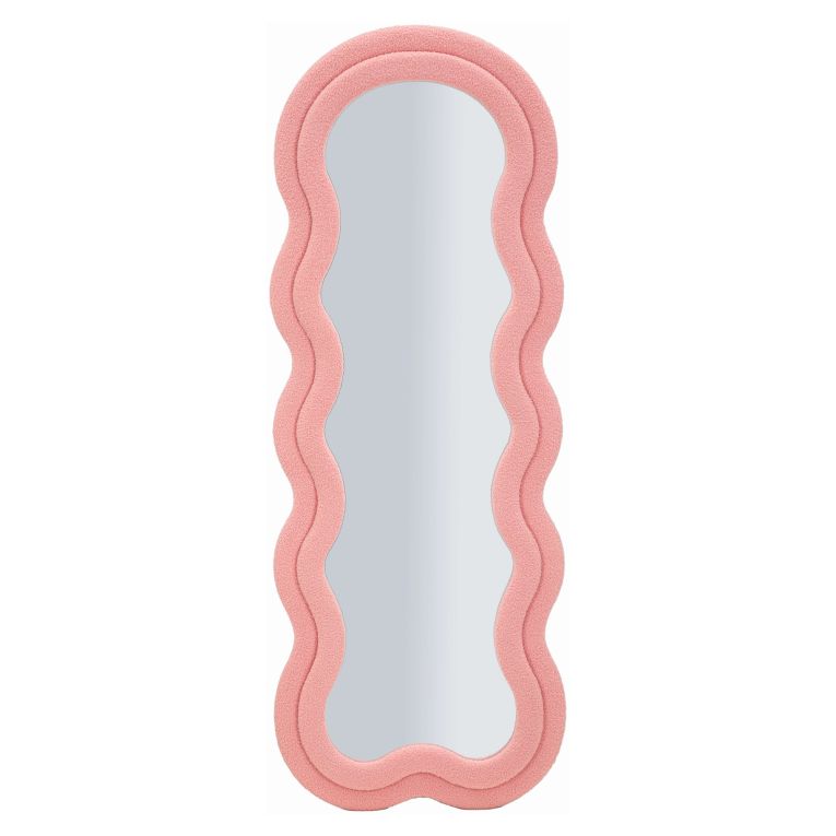 Specchio Rosa Trasparente Cornice Ondulata Tessuto Teddy Forma Rettangolare 60x160h cm, Tipologia a Parete - Marylin