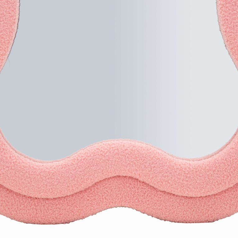 Specchio Rosa Trasparente Cornice Ondulata Tessuto Teddy Forma Rettangolare 60x160h cm, Tipologia a Parete - Marylin