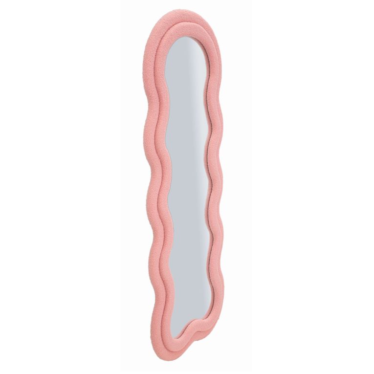 Specchio Rosa Trasparente Cornice Ondulata Tessuto Teddy Forma Rettangolare 60x160h cm, Tipologia a Parete - Marylin