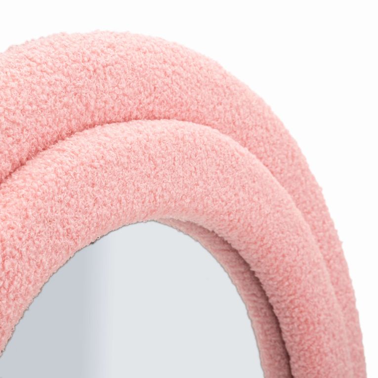 Specchio Rosa Trasparente Cornice Ondulata Tessuto Teddy Forma Rettangolare 60x160h cm, Tipologia a Parete - Marylin