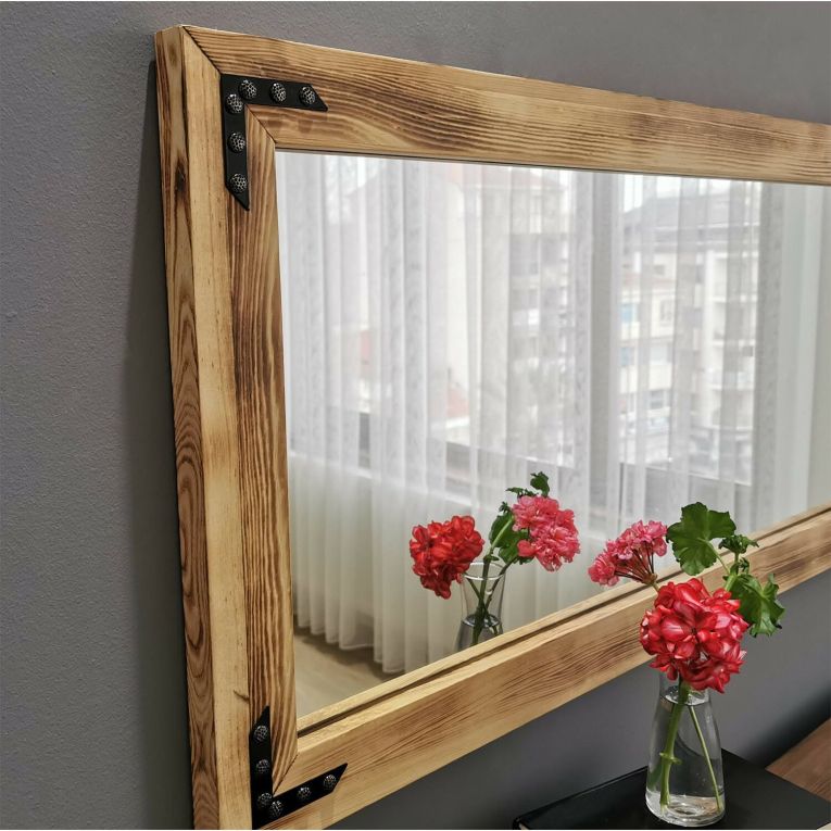 Specchio Tantalus, Specchiera, Articolo d'arredo a muro, Decorazione con specchio, 110x3 h50 cm, Noce
