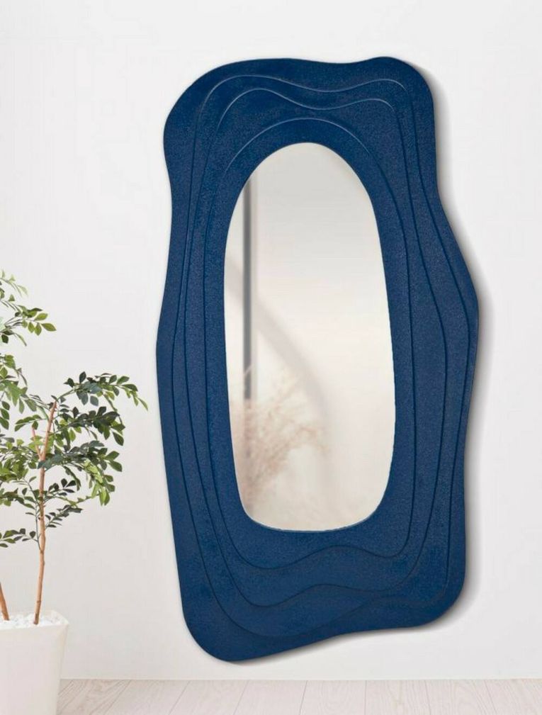 Specchio Tiete, Specchiera, Articolo d'arredo a muro, Decorazione con specchio, 90x4 h165 cm, Blu
