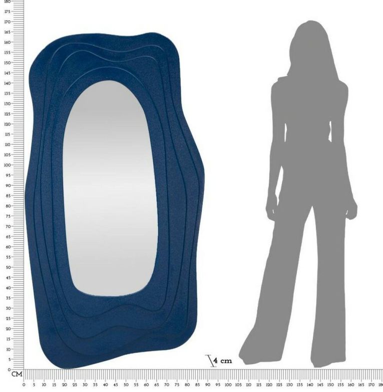 Specchio Tiete, Specchiera, Articolo d'arredo a muro, Decorazione con specchio, 90x4 h165 cm, Blu