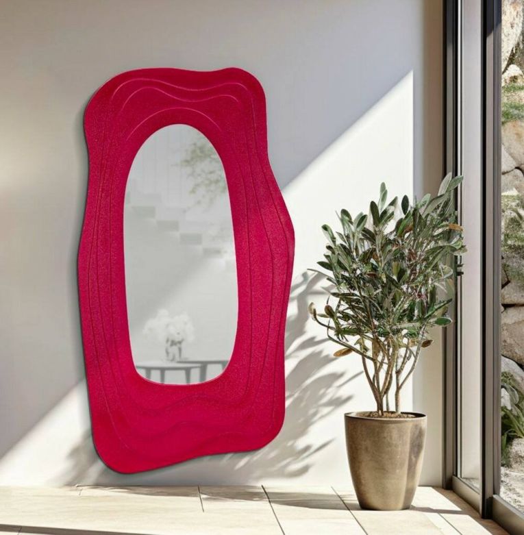 Specchio Tiete, Specchiera, Articolo d'arredo a muro, Decorazione con specchio, 90x4 h165 cm, Fucsia