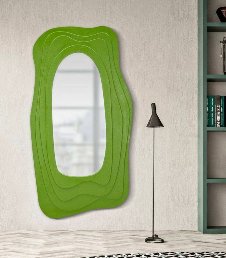 Specchio Tiete, Specchiera, Articolo d'arredo a muro, Decorazione con specchio, 90x4 h165 cm, Verde