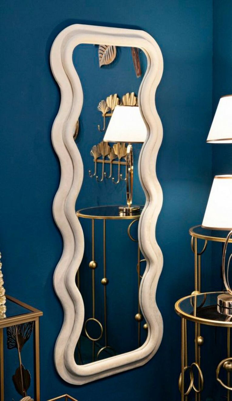 Specchio Virago, Specchiera, Articolo d'arredo a muro, Decorazione con specchio, 60x6 h160 cm, Crema