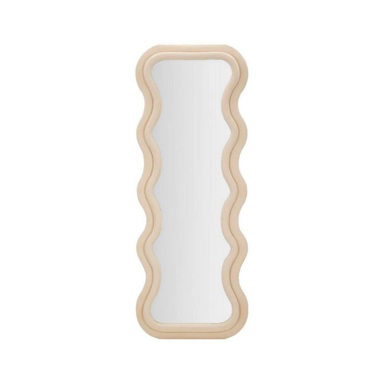 Specchio Virago, Specchiera, Articolo d'arredo a muro, Decorazione con specchio, 60x6 h160 cm, Crema