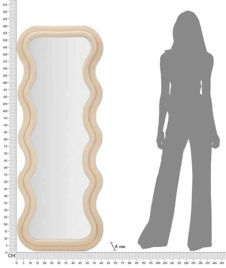 Specchio Virago, Specchiera, Articolo d'arredo a muro, Decorazione con specchio, 60x6 h160 cm, Crema