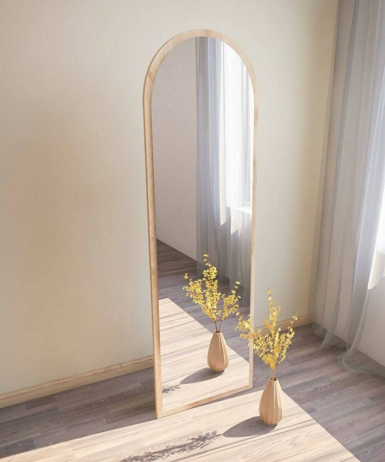 Specchio Zaniah, Specchiera, Articolo d'arredo a muro, Specchio con cornice, 50x2h160 cm, Naturale