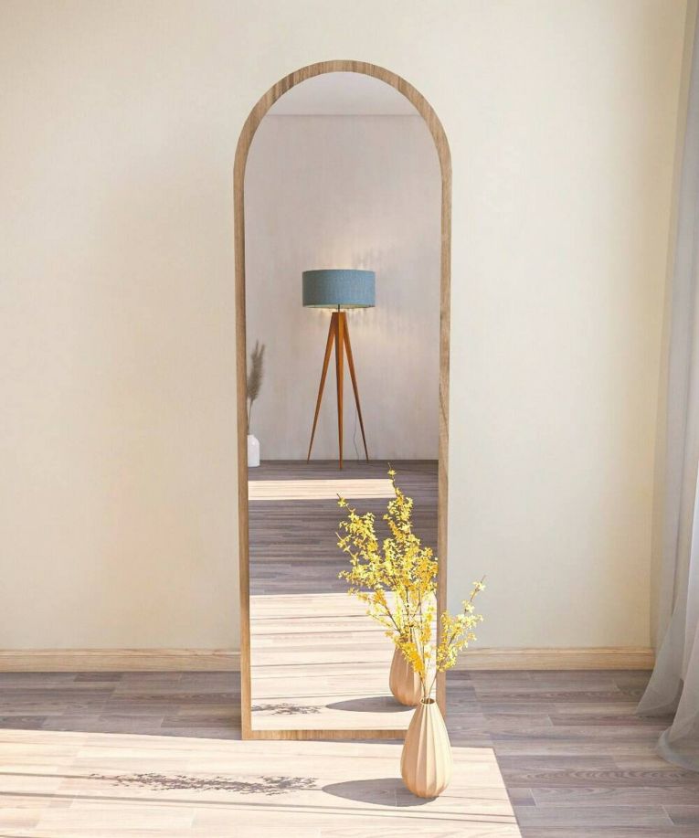 Specchio Zaniah, Specchiera, Articolo d'arredo a muro, Specchio con cornice, 50x2h160 cm, Noce